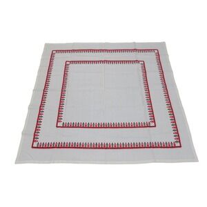 Vintage Embroidered Tablecloth‎ Red Black People Chain Folk Art Square